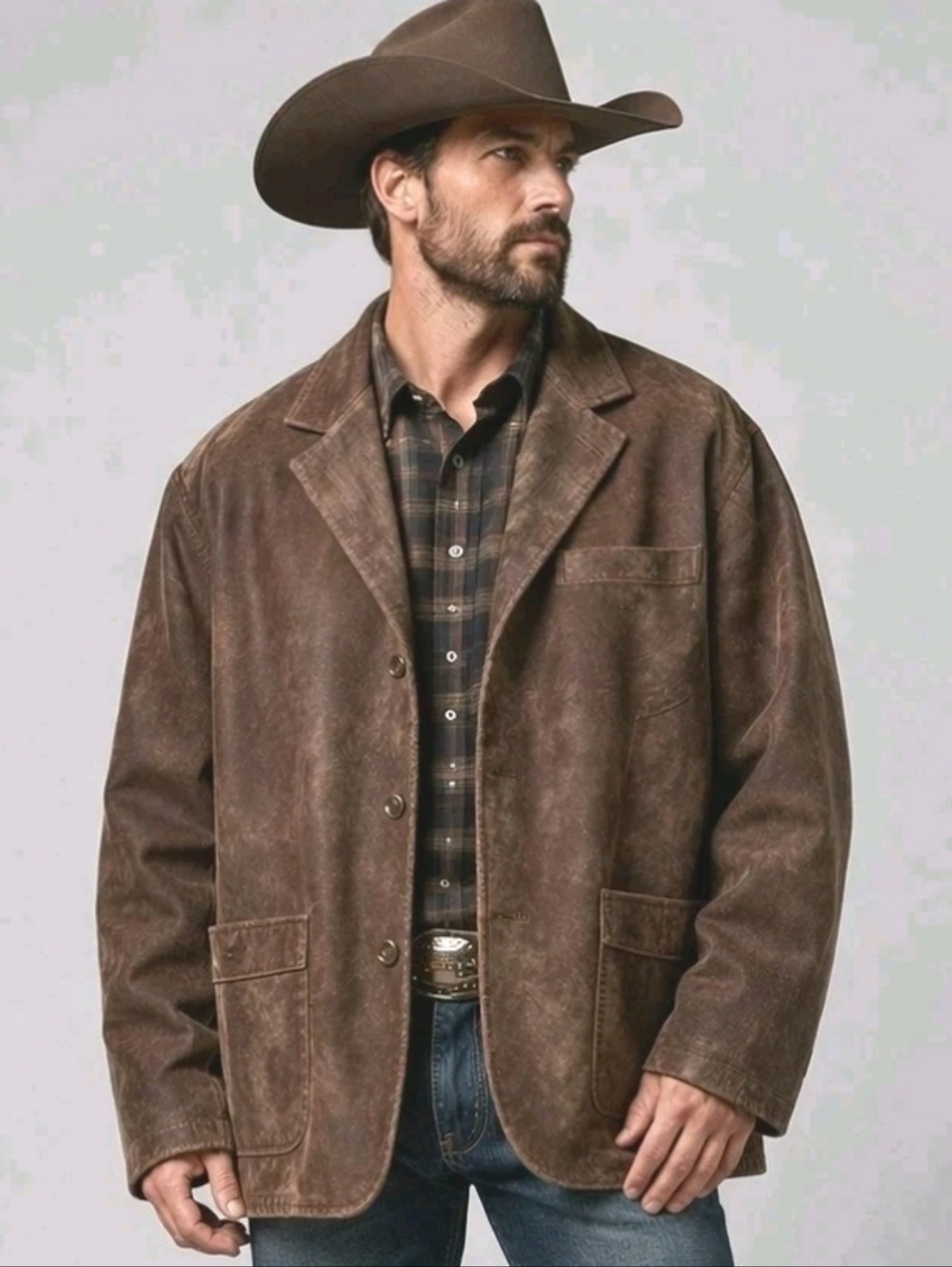 Excelled Brown Leather Jacket Mens L Distressed Western Ranch Cowboy Workwear